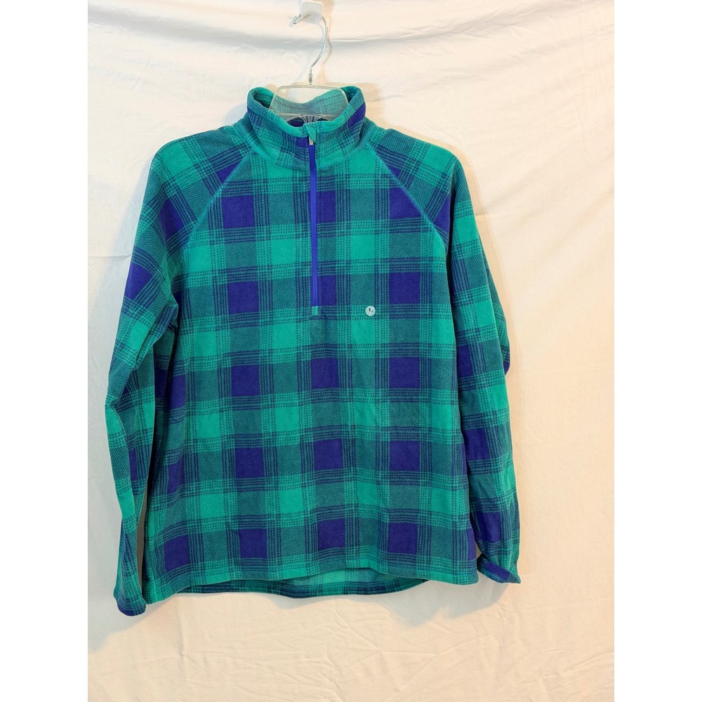 Eddie Bauer Fast Fleece Mens Plaid Quarter Zip Pullover Emerald Purple L 1551